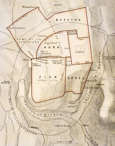 Stadtplan des antiken Jerusalem, aus 